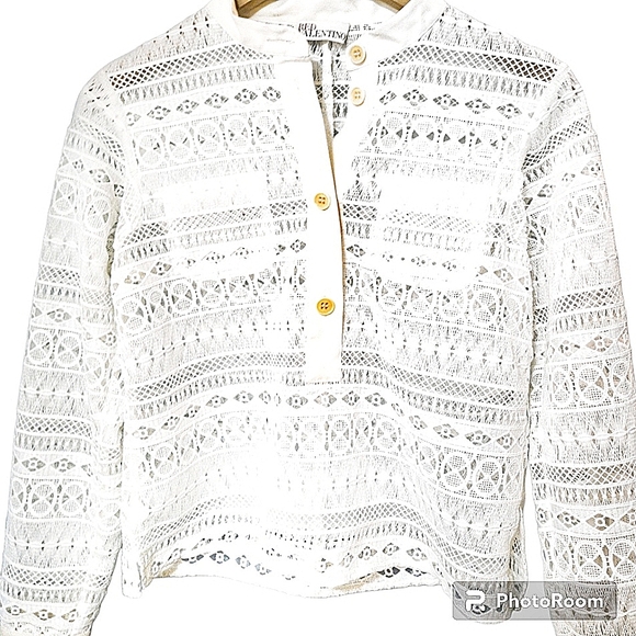 Valentino white lace blouse Henley style button collar cuff sleeves 40 EU - Picture 1 of 5